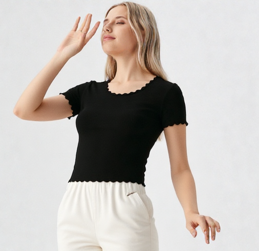 Half Sleeve Wide Neck Crop Top