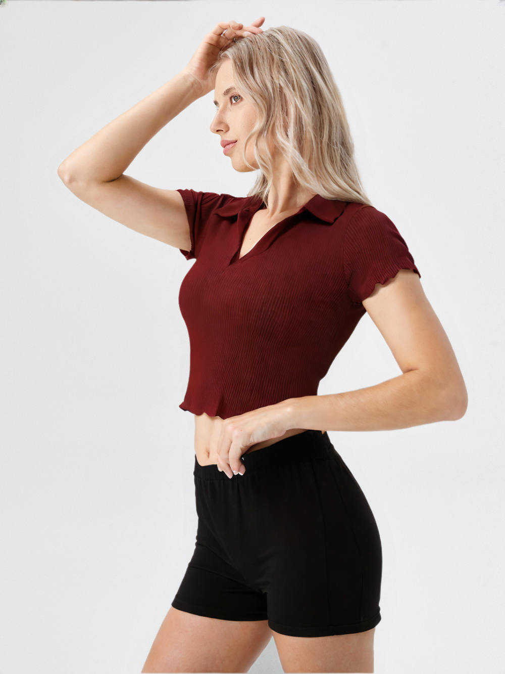 Half Sleeves Collar Neck Crop Top