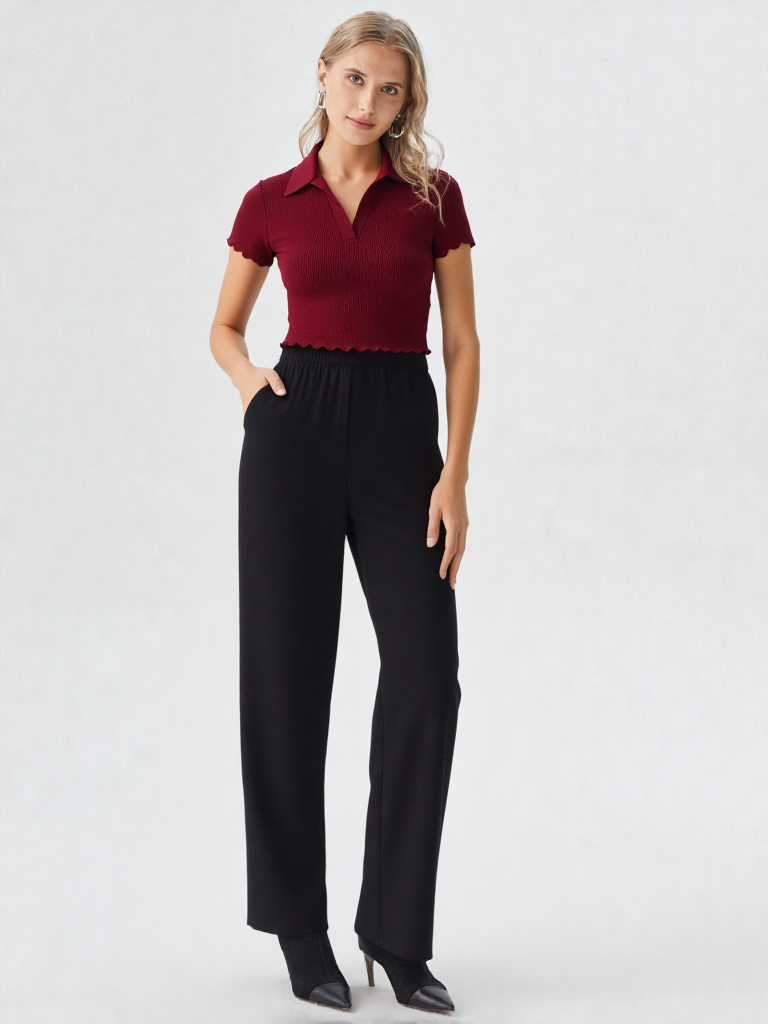 Half Sleeves Collar Neck Crop Top