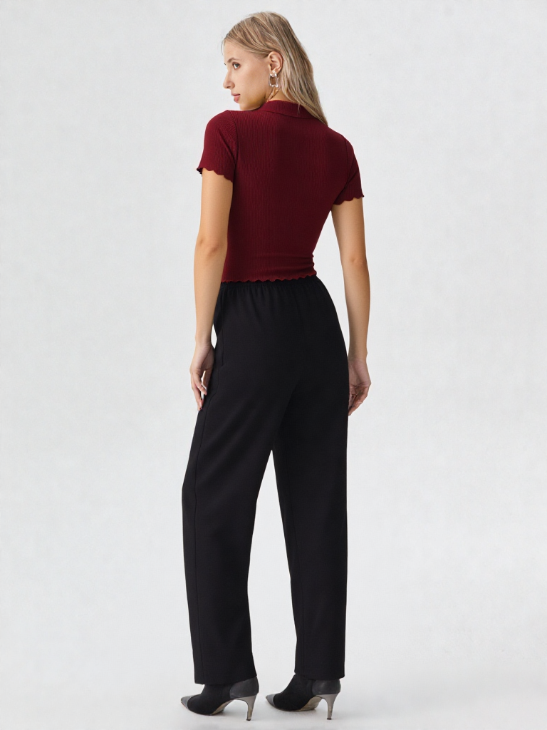 Half Sleeves Collar Neck Crop Top