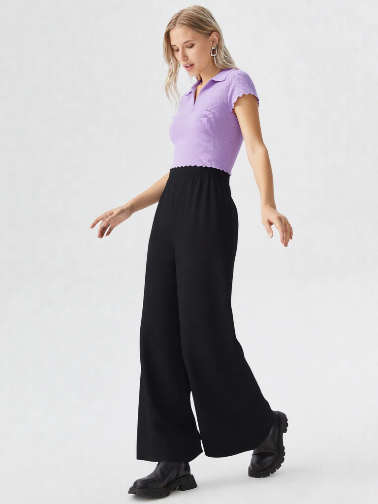 Half Sleeves Collar Neck Crop Top