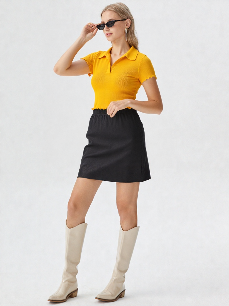 Half Sleeves Collar Neck Crop Top