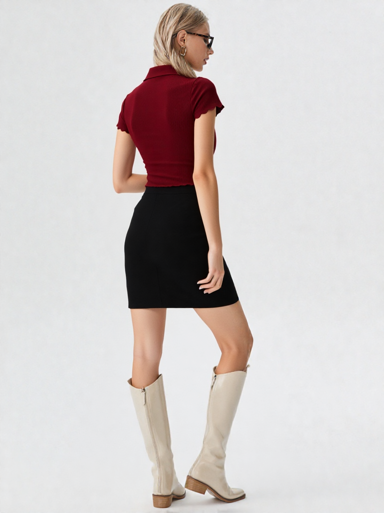 Half Sleeves Collar Neck Crop Top