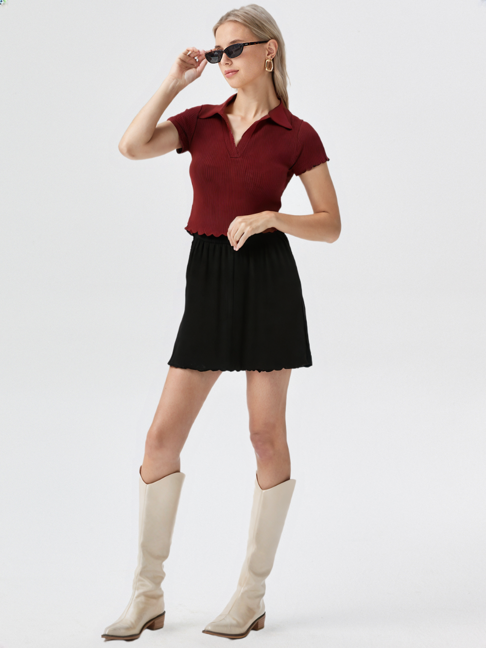 Half Sleeves Collar Neck Crop Top