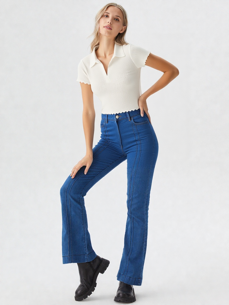 Half Sleeves Collar Neck Crop Top