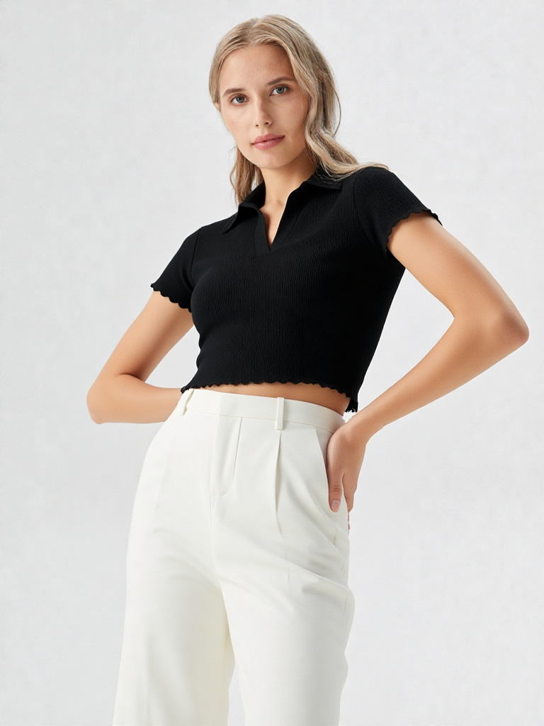 Half Sleeves Collar Neck Crop Top