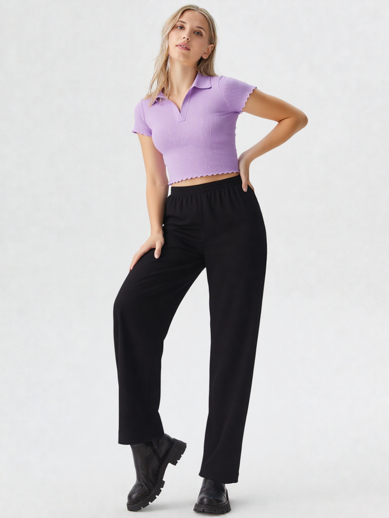 Half Sleeves Collar Neck Crop Top