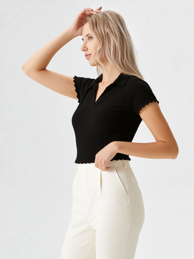 Half Sleeves Collar Neck Crop Top